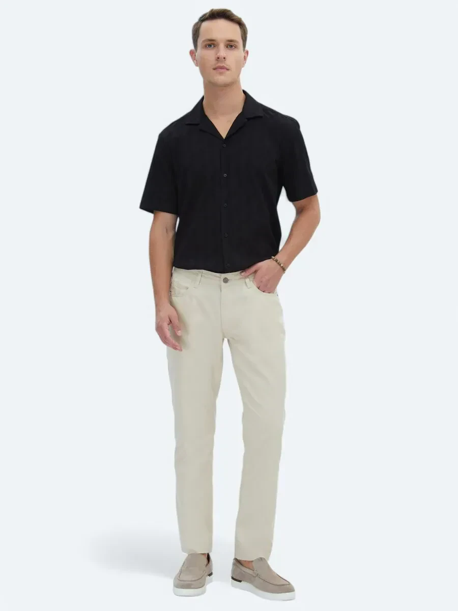 Bej Denim Slim Fit Casual Pamuk Karışımlı Pantolon - 1