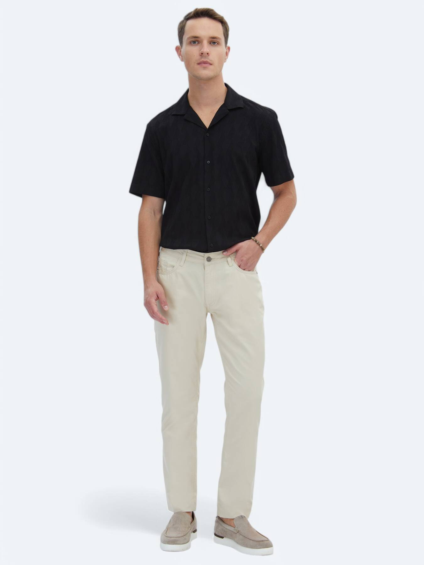 Bej Denim Slim Fit Casual Pamuk Karışımlı Pantolon