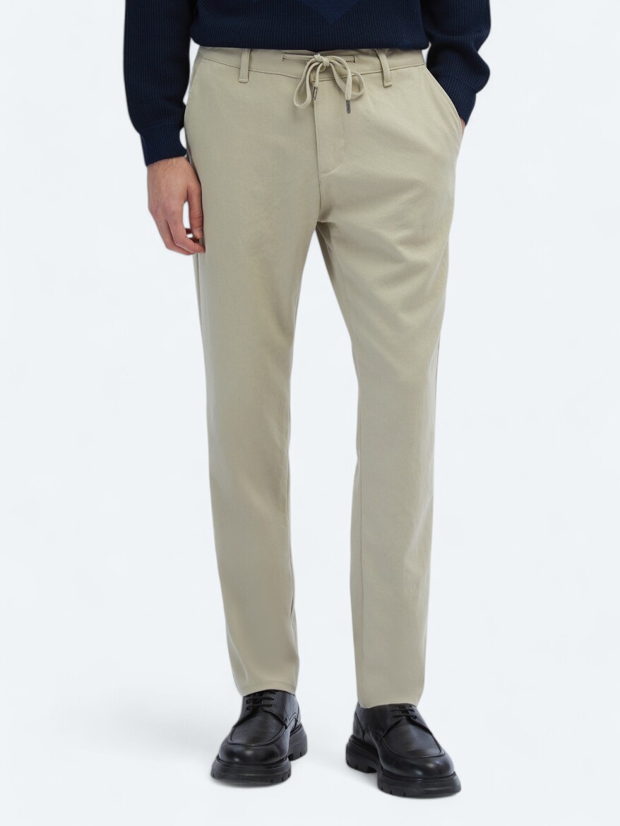 Bej Desenli Dokuma Jogging Fit Casual Pantolon 