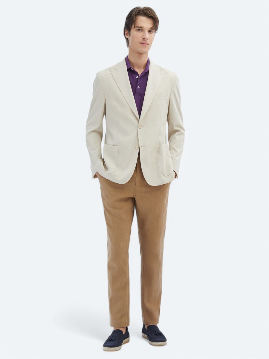 Bej Desenli Modern Fit Ceket - 2