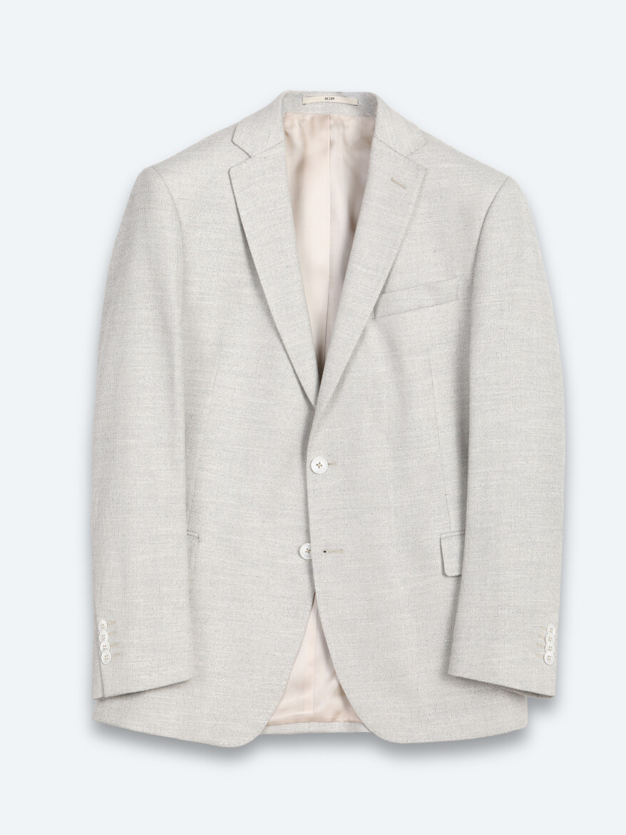 Bej Desenli Modern Fit Keten Karışımlı Ceket - 8