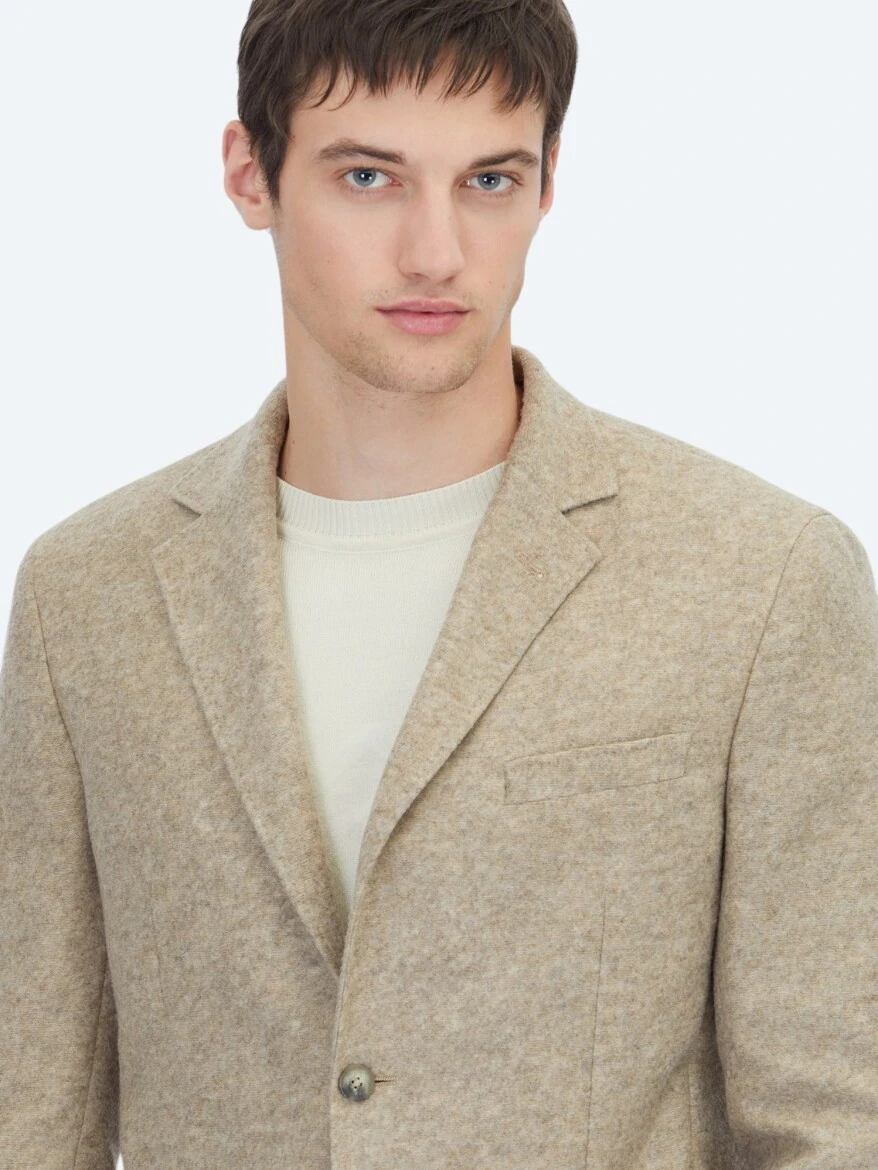Bej Desenli Modern Fit Yün Karışımlı Örme Ceket - 3