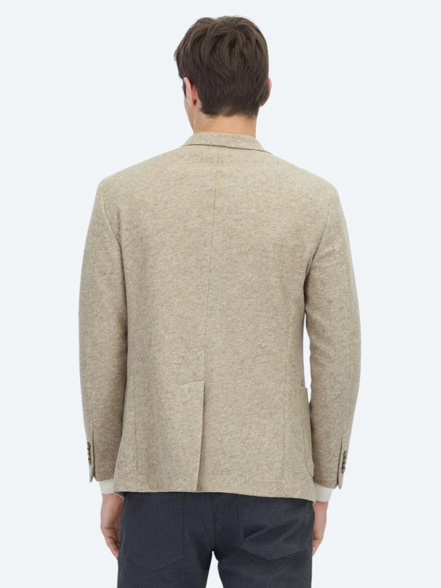 Bej Desenli Modern Fit Yün Karışımlı Örme Ceket - 6