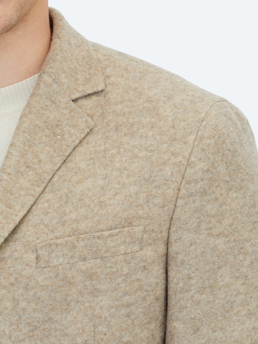 Bej Desenli Modern Fit Yün Karışımlı Örme Ceket - 4