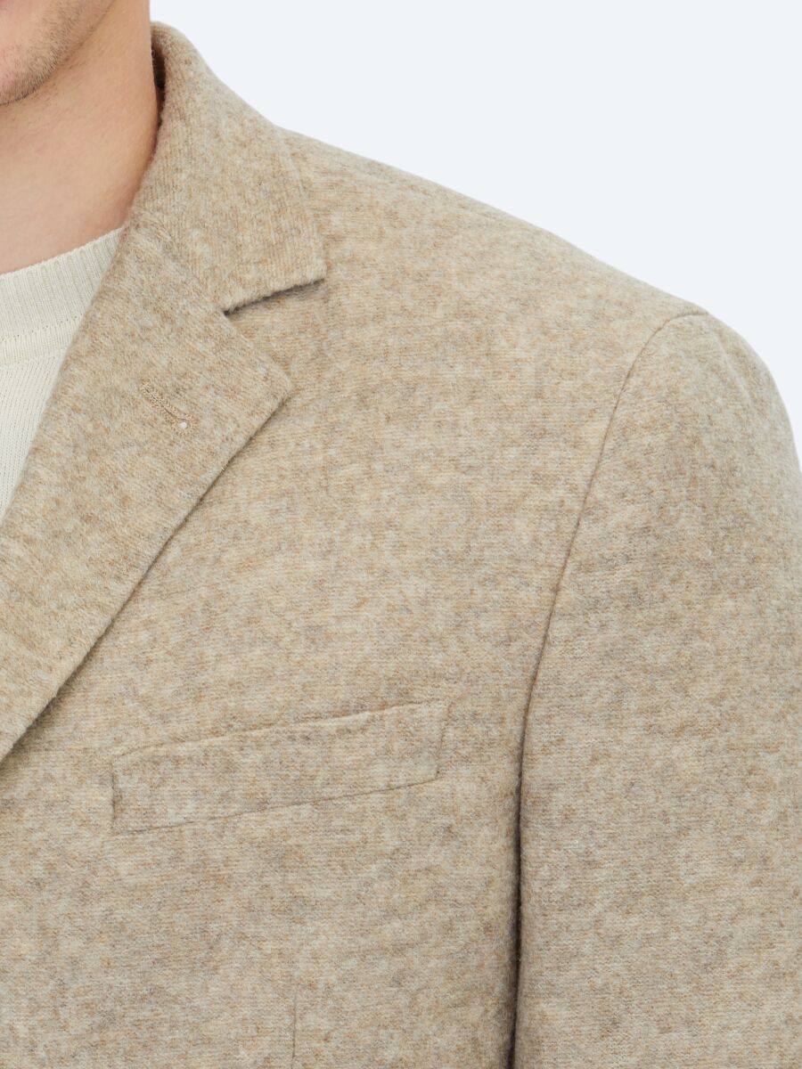 Bej Desenli Modern Fit Yün Karışımlı Örme Ceket - 4