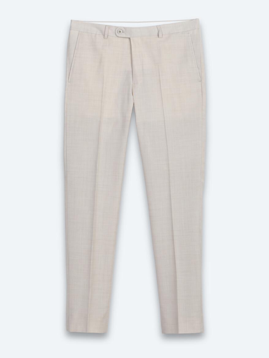 Bej Desenli Modern Fit Yün Karışımlı Takım Elbise - 7