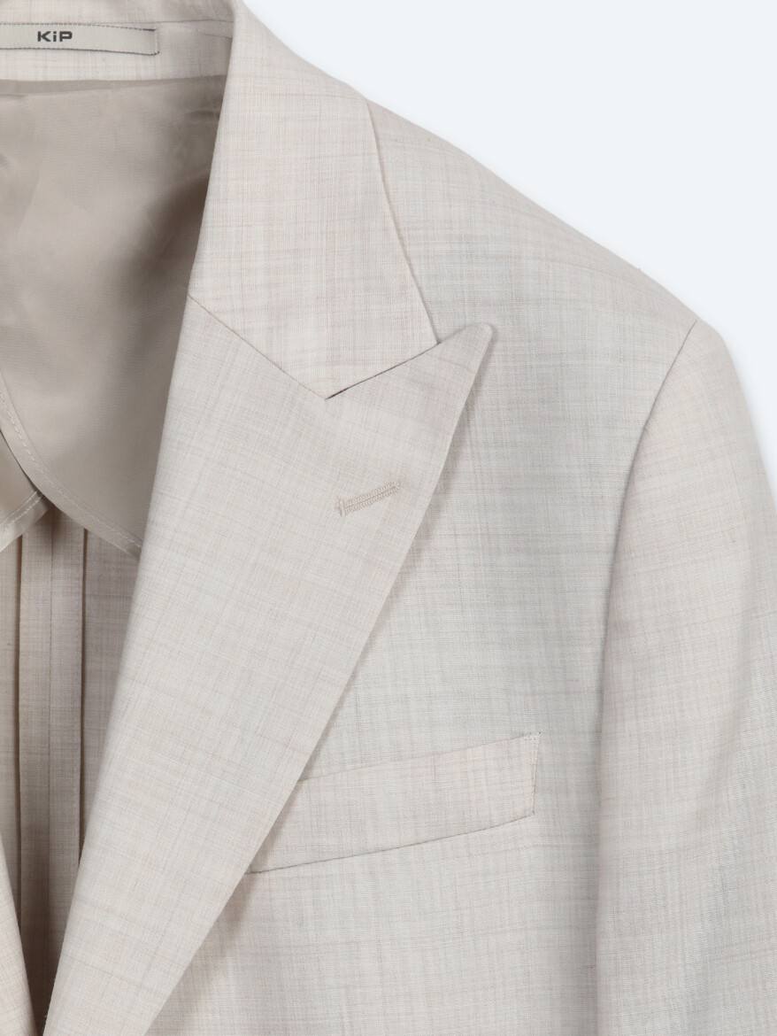 Bej Desenli Modern Fit Yün Karışımlı Takım Elbise - 8