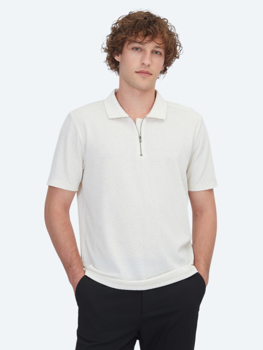 Bej Desenli Pamuk Karışımlı T-Shirt - KİP