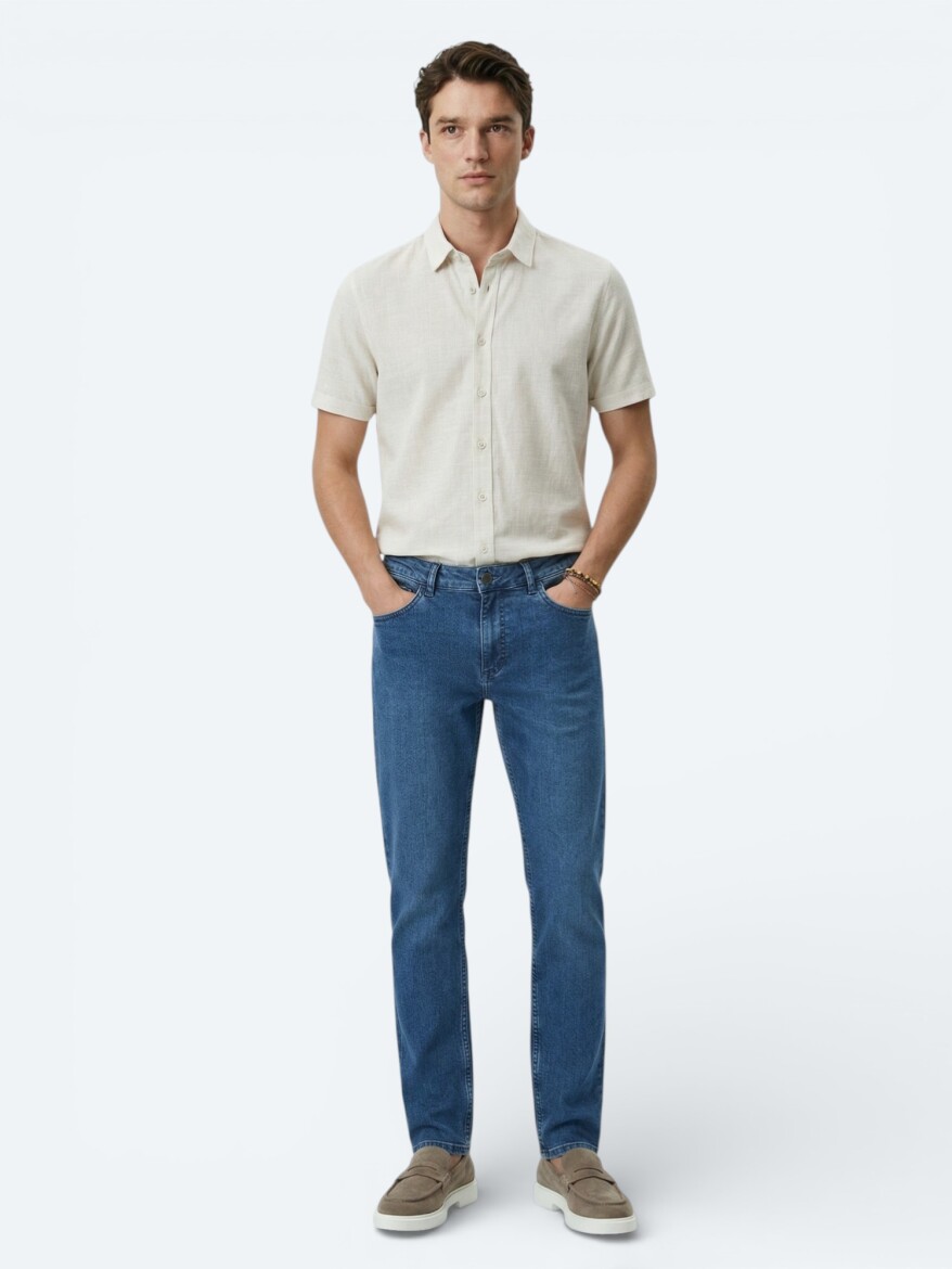 Bej Desenli Regular Fit Casual Gömlek - 4