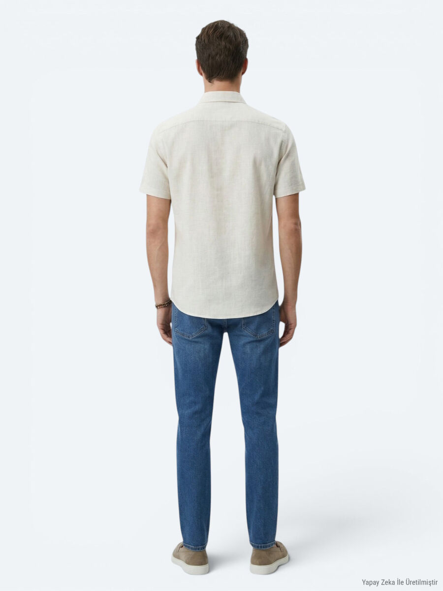 Bej Desenli Regular Fit Kısa Casual Gömlek - 5