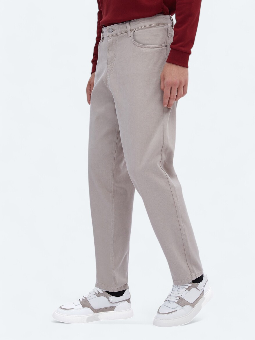 Bej Dokuma Carrot Fit Casual Pamuk Karışımlı Pantolon - 3