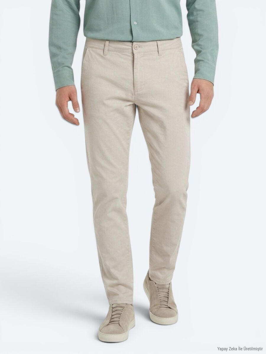 Bej Dokuma Jogging Fit Casual Pamuk Karışımlı Pantolon - 2