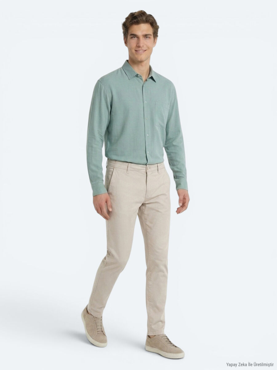 Bej Dokuma Jogging Fit Casual Pamuk Karışımlı Pantolon - 3