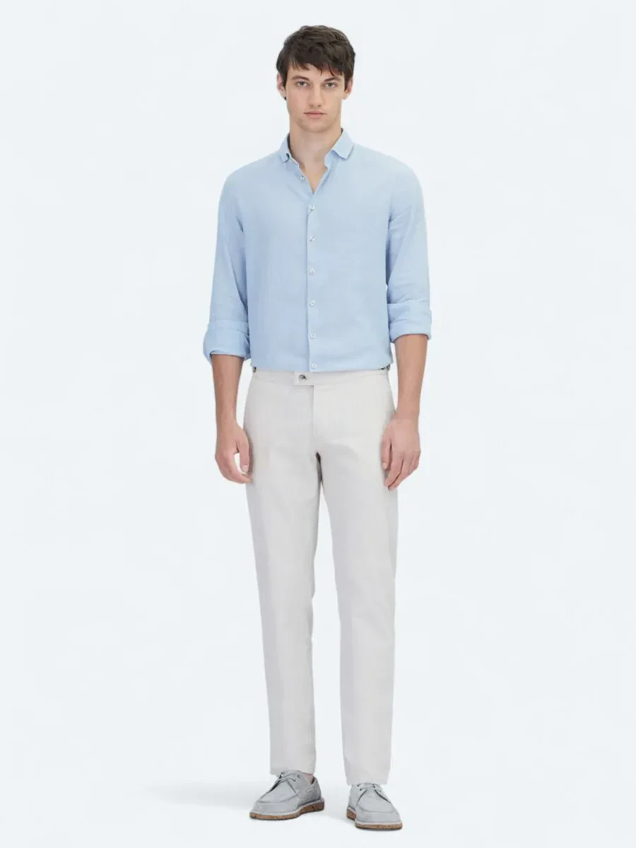 Bej Dokuma Fitted Fit Smart Casual Pamuk Karışımlı Pantolon - 1