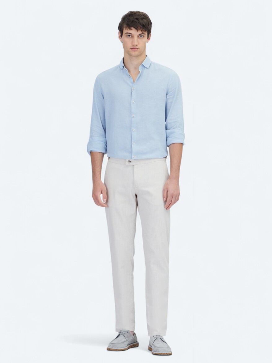 Bej Dokuma Fitted Fit Smart Casual Pamuk Karışımlı Pantolon 