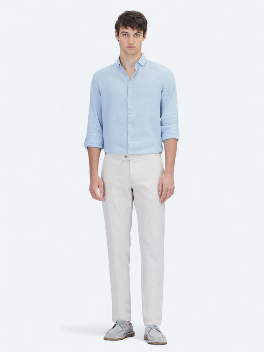 Bej Dokuma Fitted Fit Smart Casual Pamuk Karışımlı Pantolon - 1