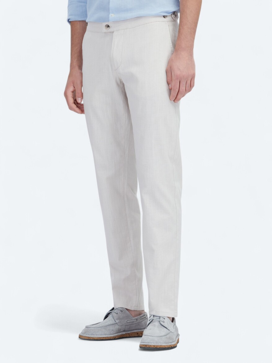 Bej Dokuma Fitted Fit Smart Casual Pamuk Karışımlı Pantolon - 3
