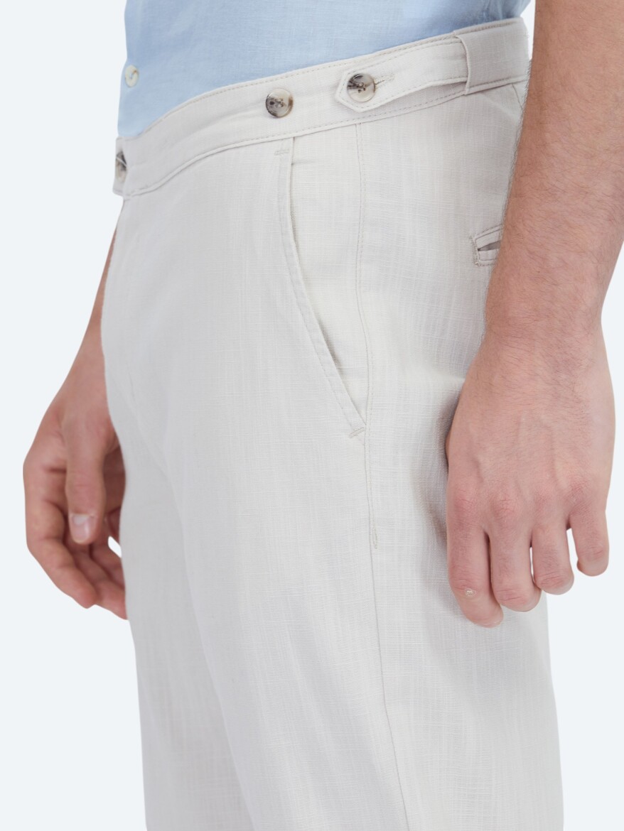 Bej Dokuma Fitted Fit Smart Casual Pamuk Karışımlı Pantolon - 5