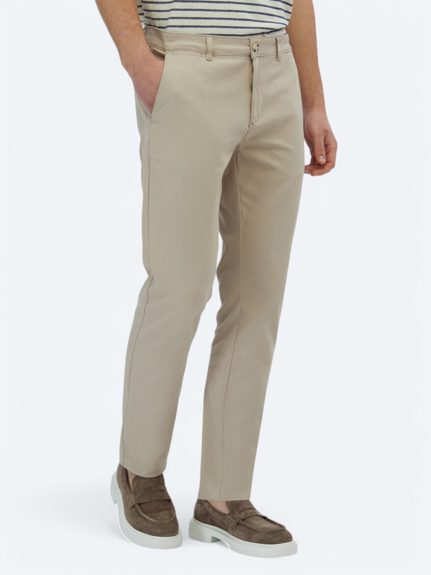 Bej Dokuma Regular Fit Casual Pamuk Karışımlı Pantolon - 3