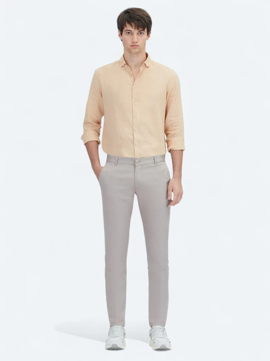 Bej Dokuma Regular Fit Casual Pamuk Karışımlı Pantolon - 1