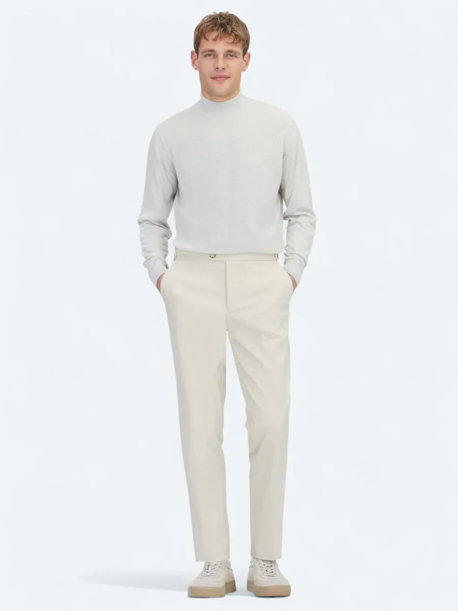 Bej Dokuma Regular Fit Smart Casual Pamuk Karışımlı Pantolon - 1