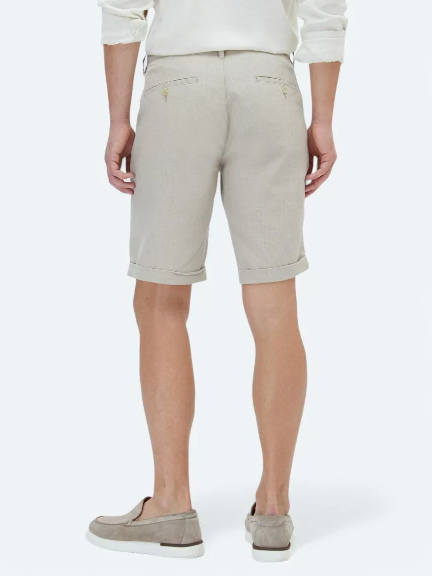 Bej Dokuma Slim Fit Casual Bermuda 