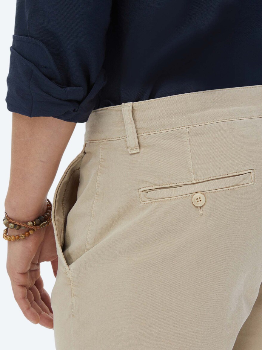 Bej Dokuma Slim Fit Casual Pamuk Karışımlı Bermuda - 6