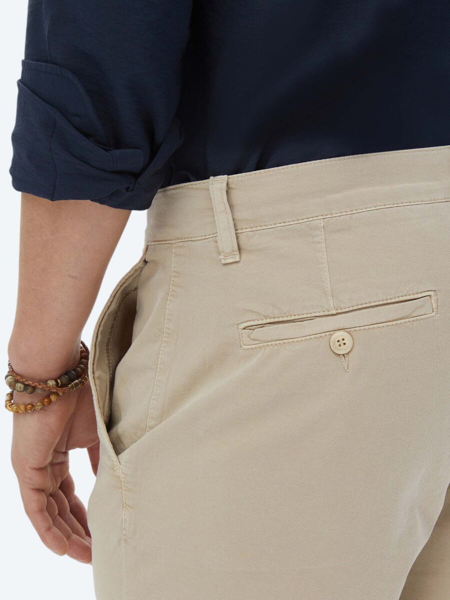 Bej Dokuma Slim Fit Casual Pamuk Karışımlı Bermuda - 6