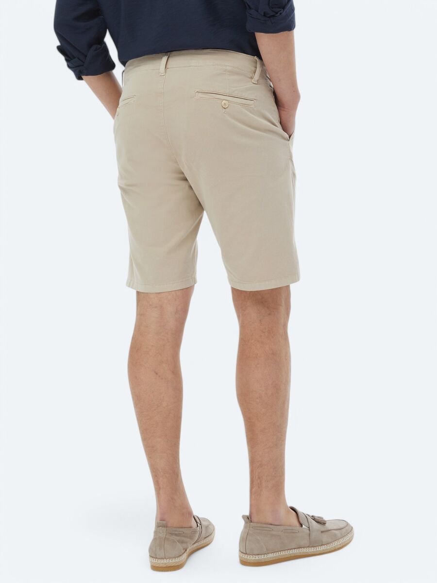 Bej Dokuma Slim Fit Casual Pamuk Karışımlı Bermuda - 7