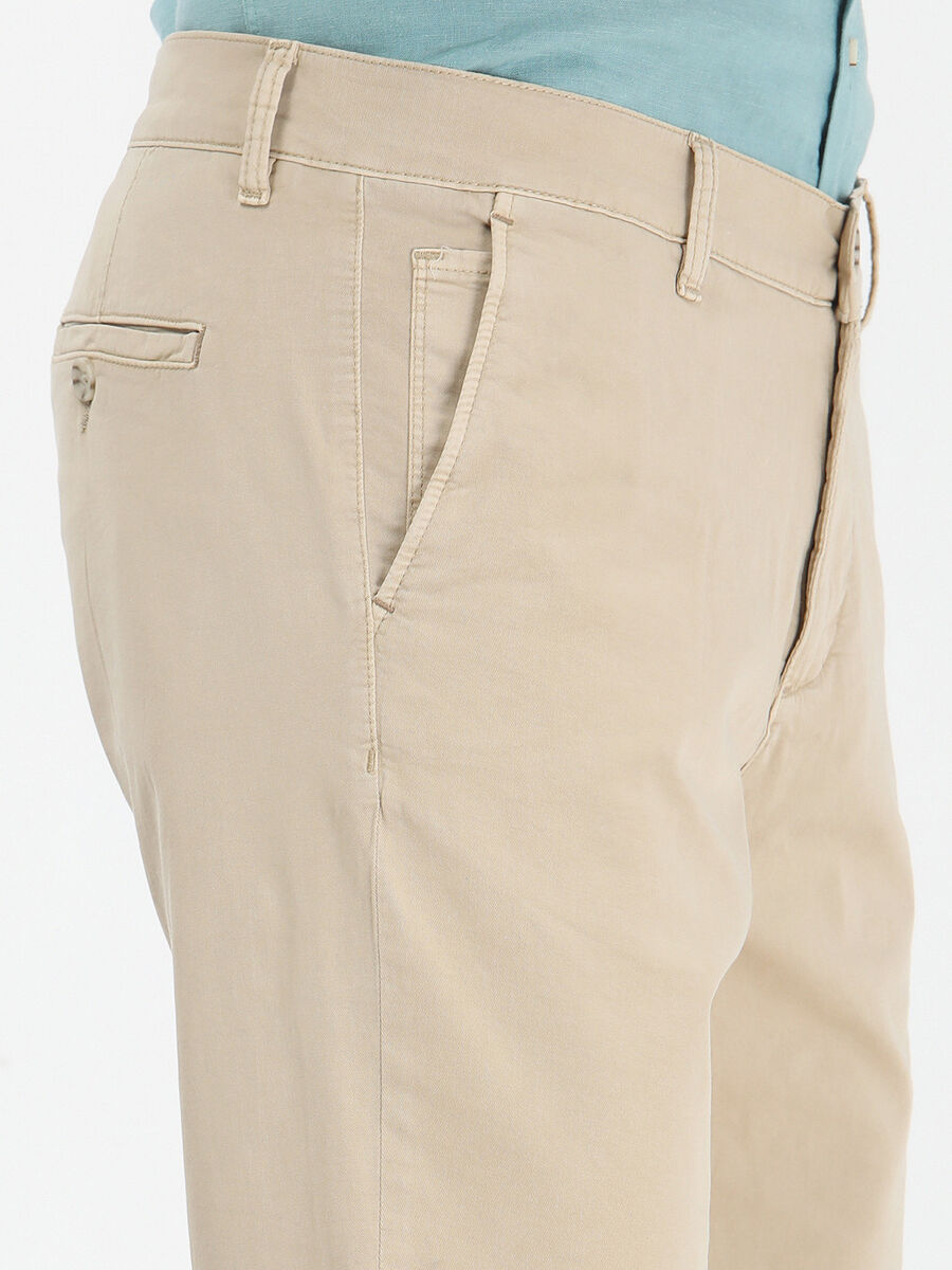 Bej Dokuma Slim Fit Casual Pamuk Karışımlı Bermuda - 3