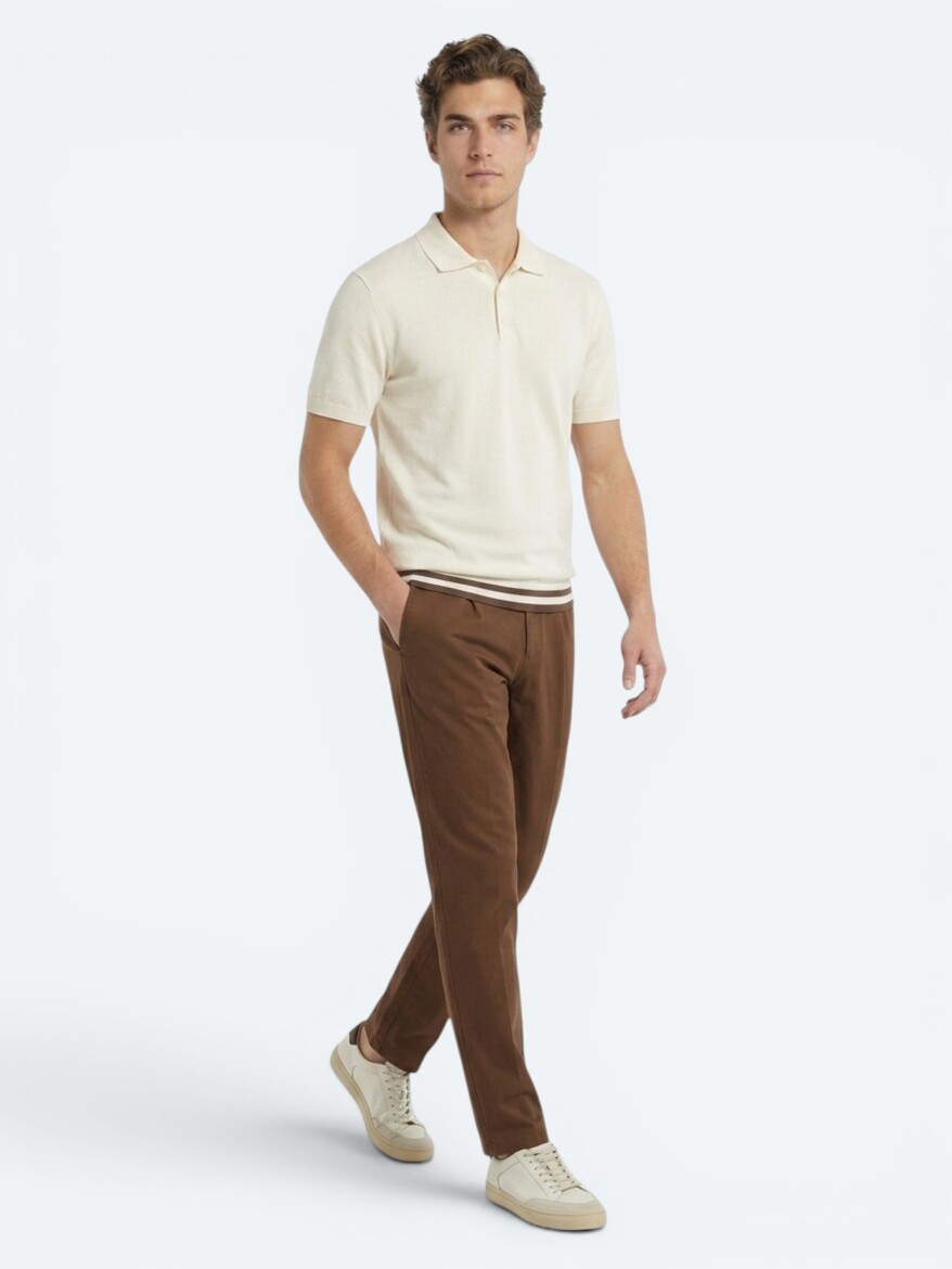 Bej Düz %100 Pamuk T-Shirt - 4