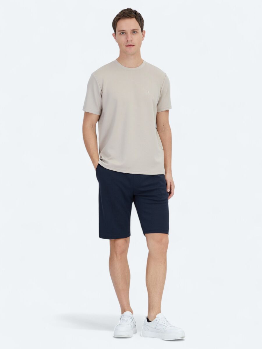 Bej Düz Bisiklet Yaka T-Shirt - 2