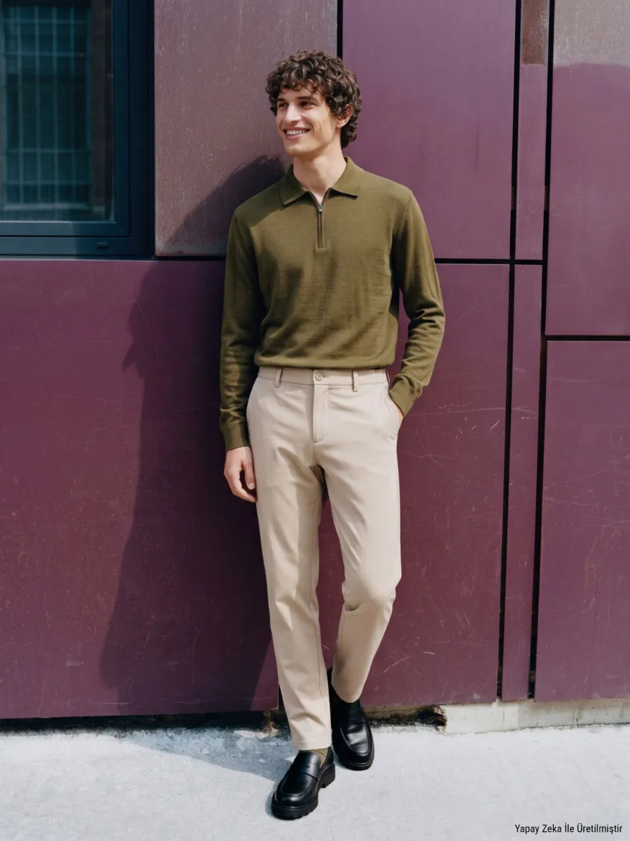 Bej Düz Dokuma Jogging Fit Casual Pamuk Karışımlı Pantolon - 2
