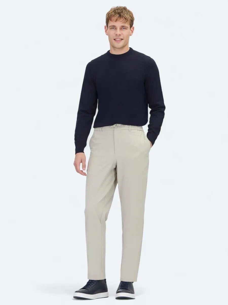 Bej Düz Dokuma Jogging Fit Casual Pantolon - 1