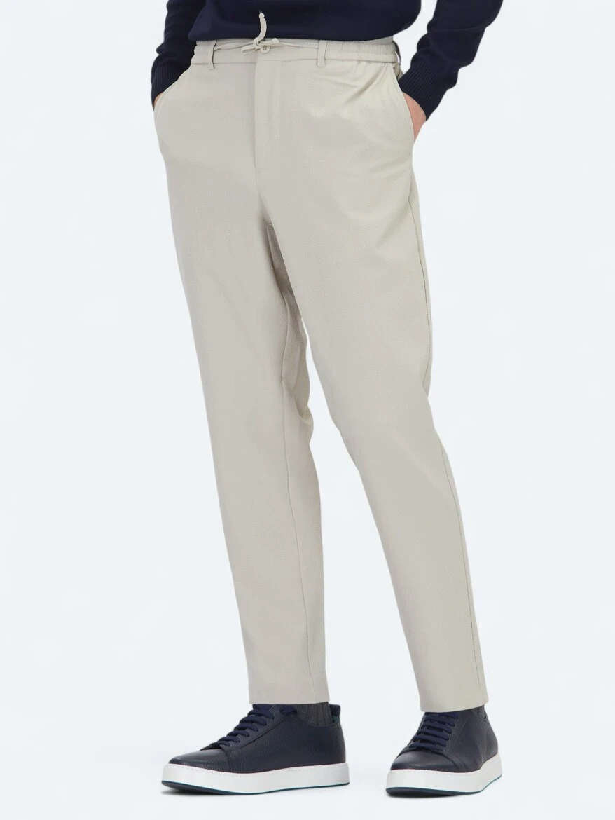 Bej Düz Dokuma Jogging Fit Casual Pantolon - 3