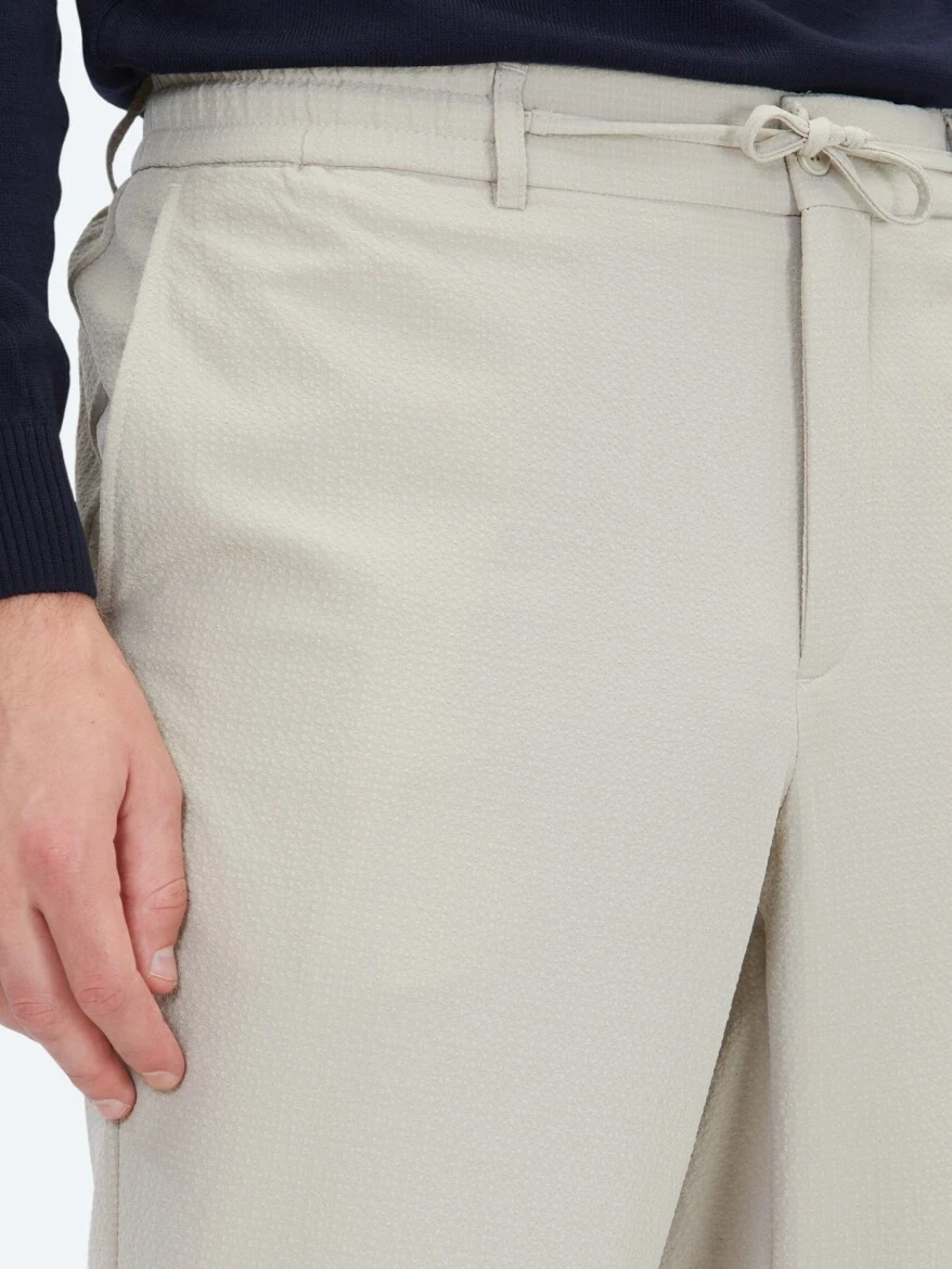 Bej Düz Dokuma Jogging Fit Casual Pantolon - 4