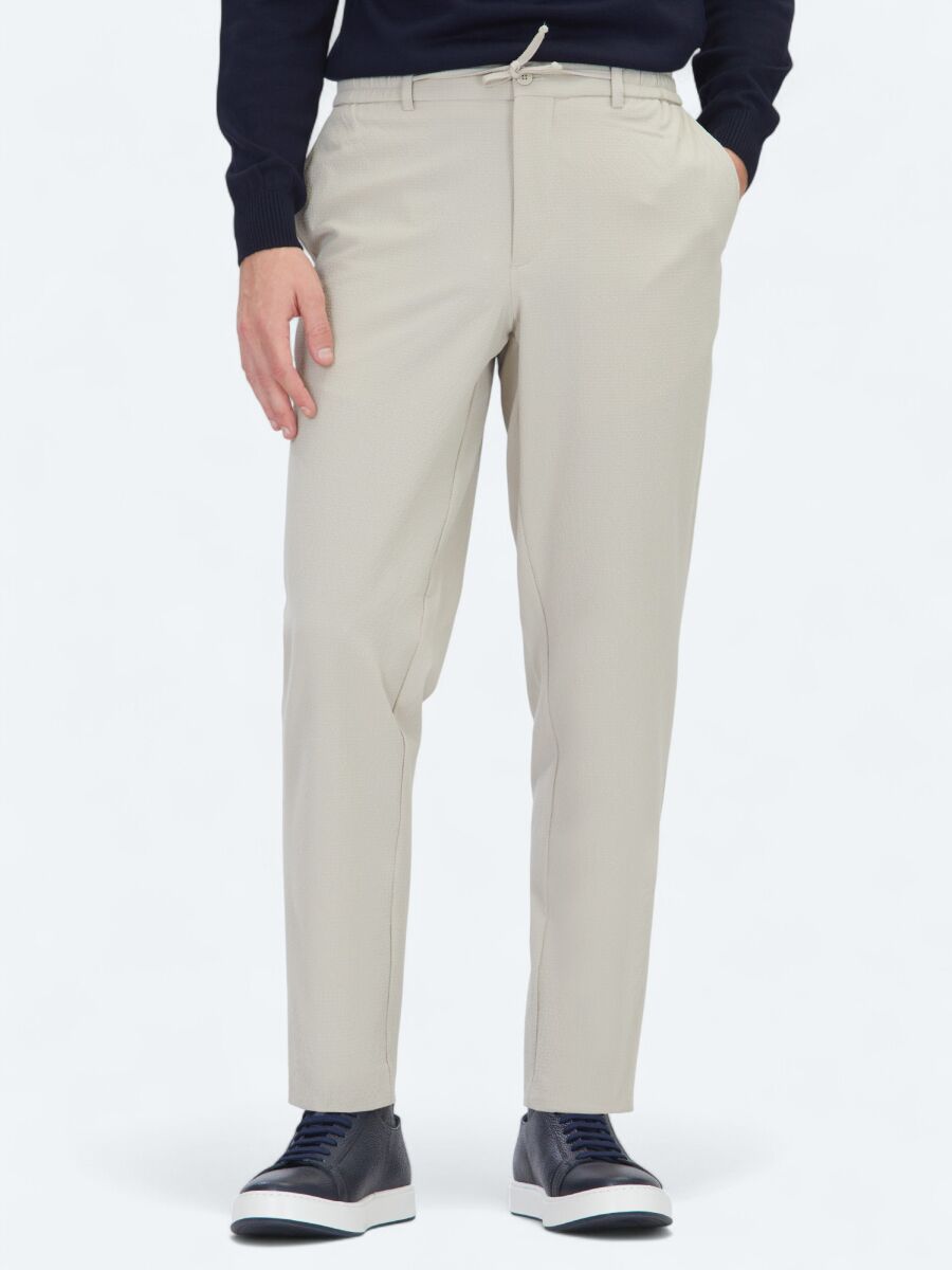 Bej Düz Dokuma Jogging Fit Casual Pantolon - 2