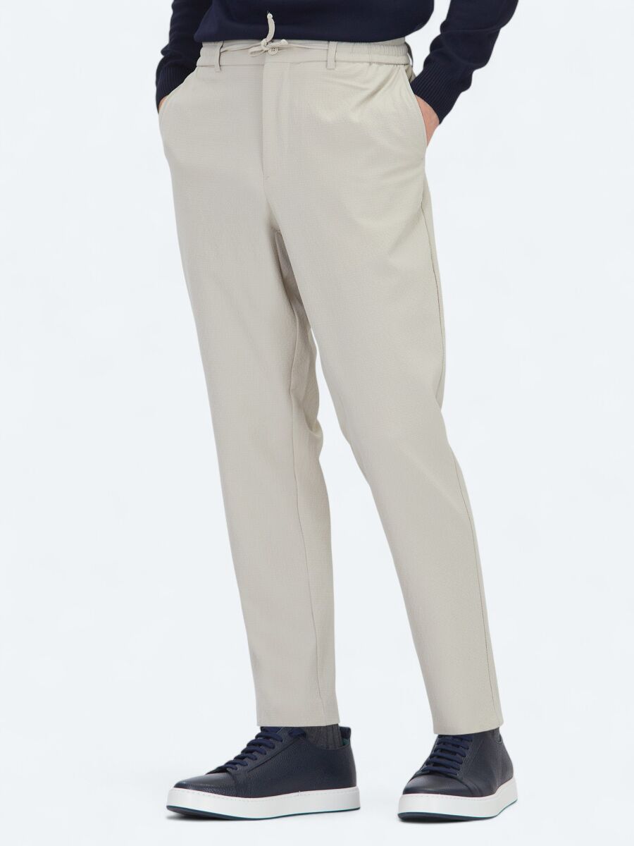 Bej Düz Dokuma Jogging Fit Casual Pantolon - 3