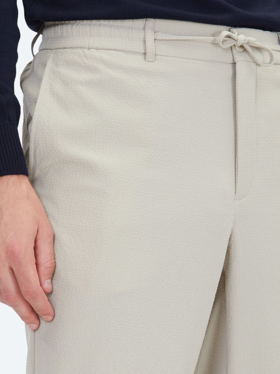 Bej Düz Dokuma Jogging Fit Casual Pantolon - 4