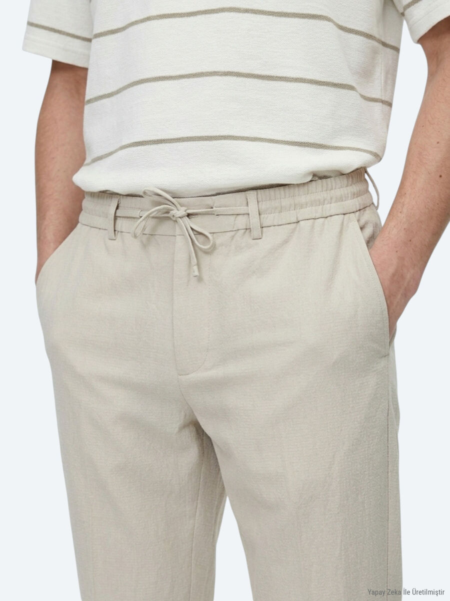 Bej Düz Dokuma Jogging Fit Casual Pantolon - 3