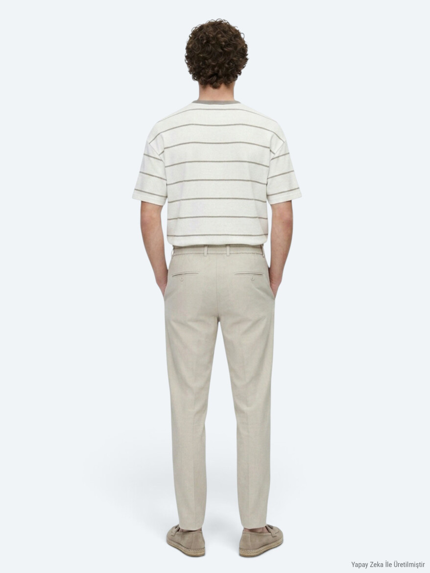Bej Düz Dokuma Jogging Fit Casual Pantolon - 5