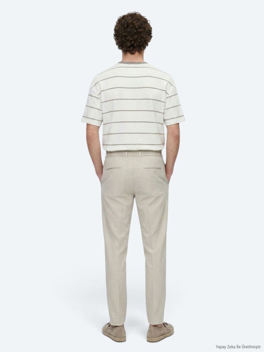 Bej Düz Dokuma Jogging Fit Casual Pantolon - 5