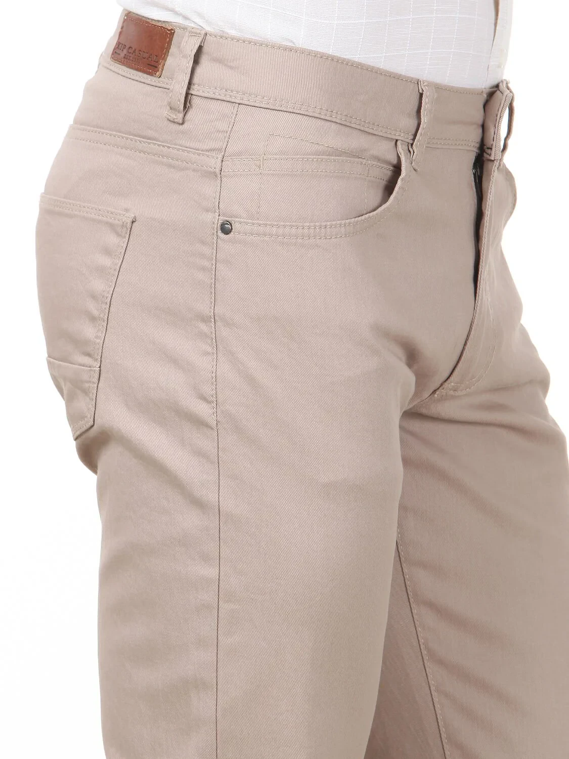 Bej Düz Dokuma Regular Fit Casual Pamuk Karışımlı Pantolon - 3