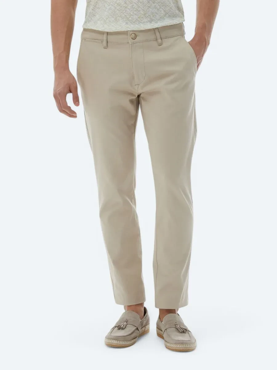 Bej Düz Dokuma Regular Fit Casual Pamuk Karışımlı Pantolon - 2