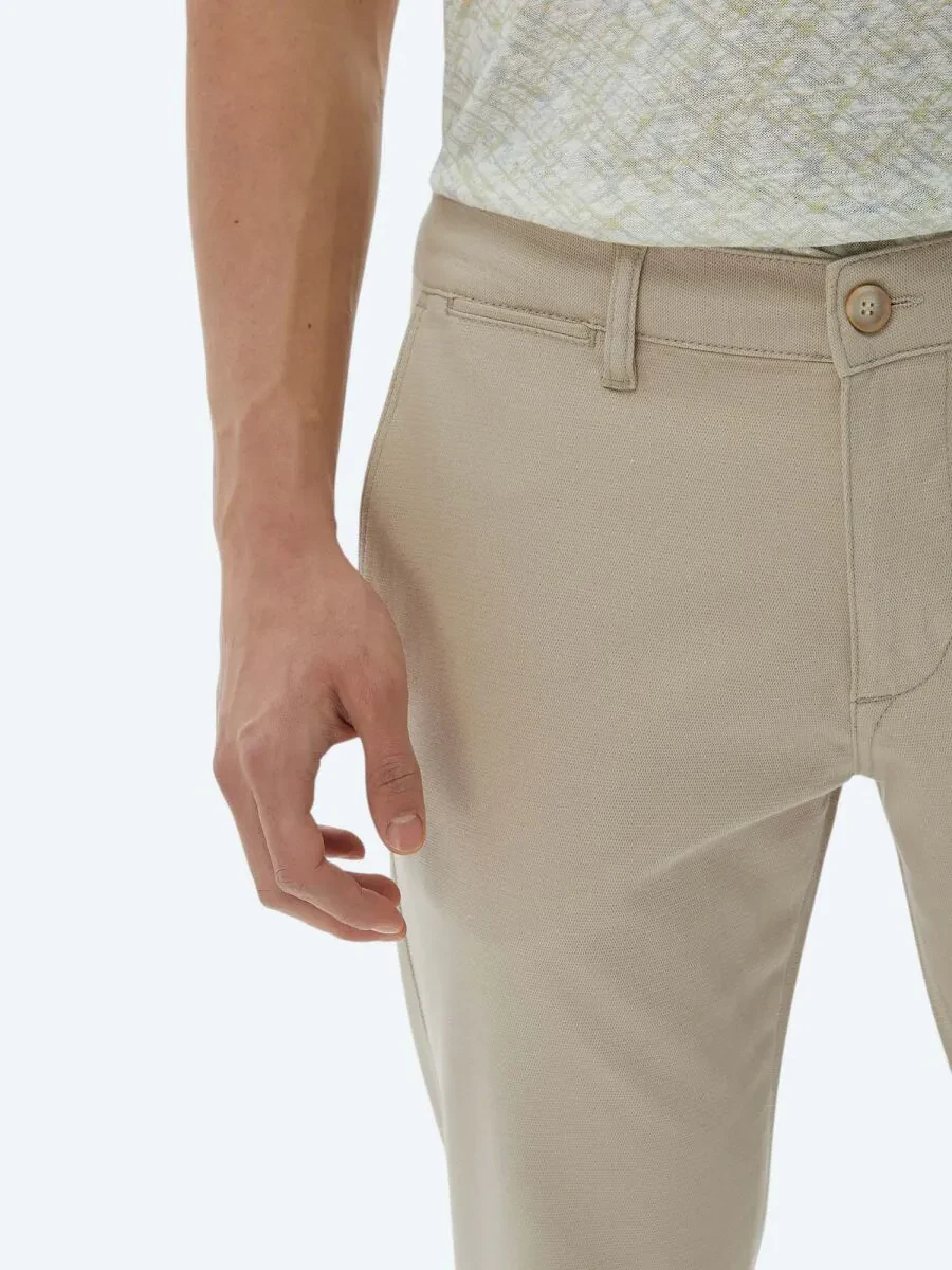Bej Düz Dokuma Regular Fit Casual Pamuk Karışımlı Pantolon - 4