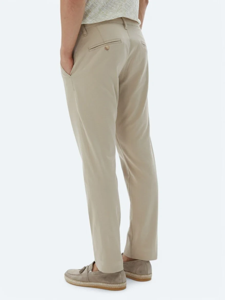 Bej Düz Dokuma Regular Fit Casual Pamuk Karışımlı Pantolon - 5