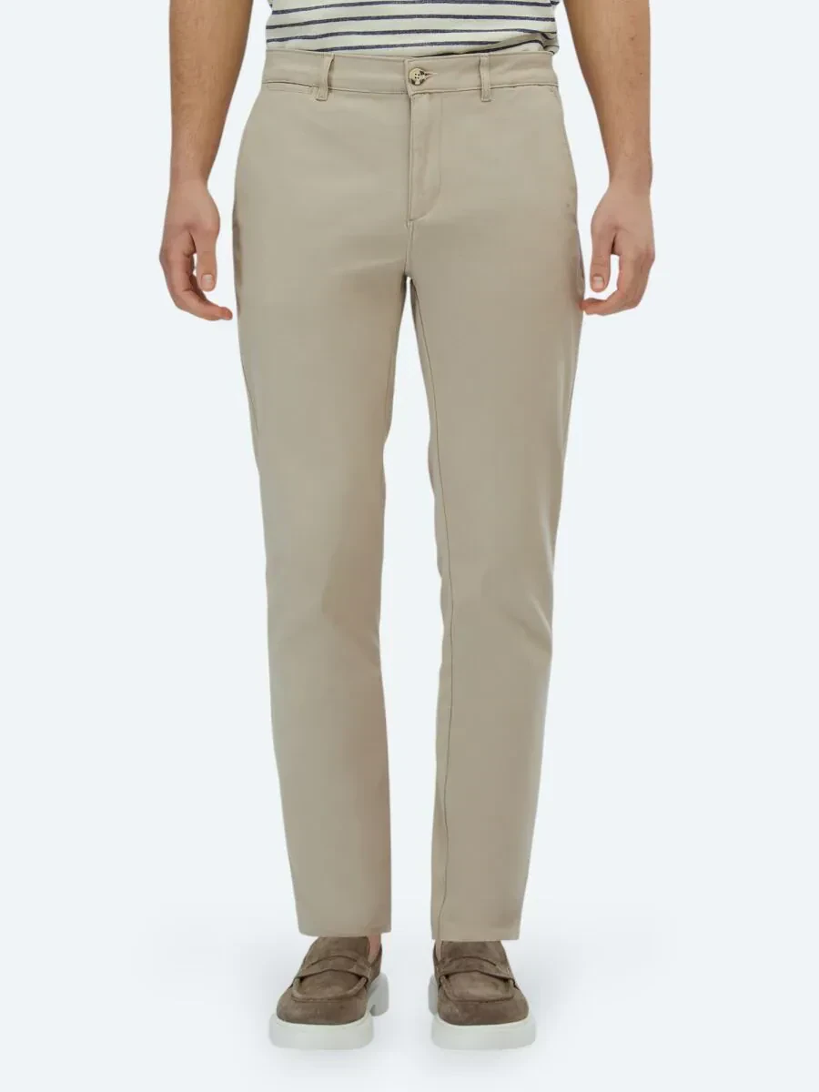 Bej Düz Dokuma Regular Fit Casual Pamuk Karışımlı Pantolon - 2