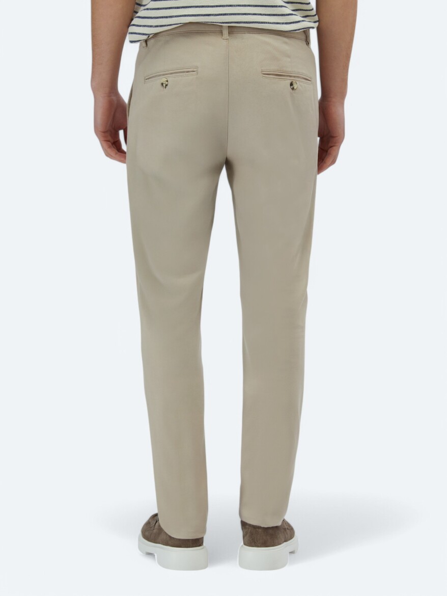 Bej Düz Dokuma Regular Fit Casual Pamuk Karışımlı Pantolon - 5