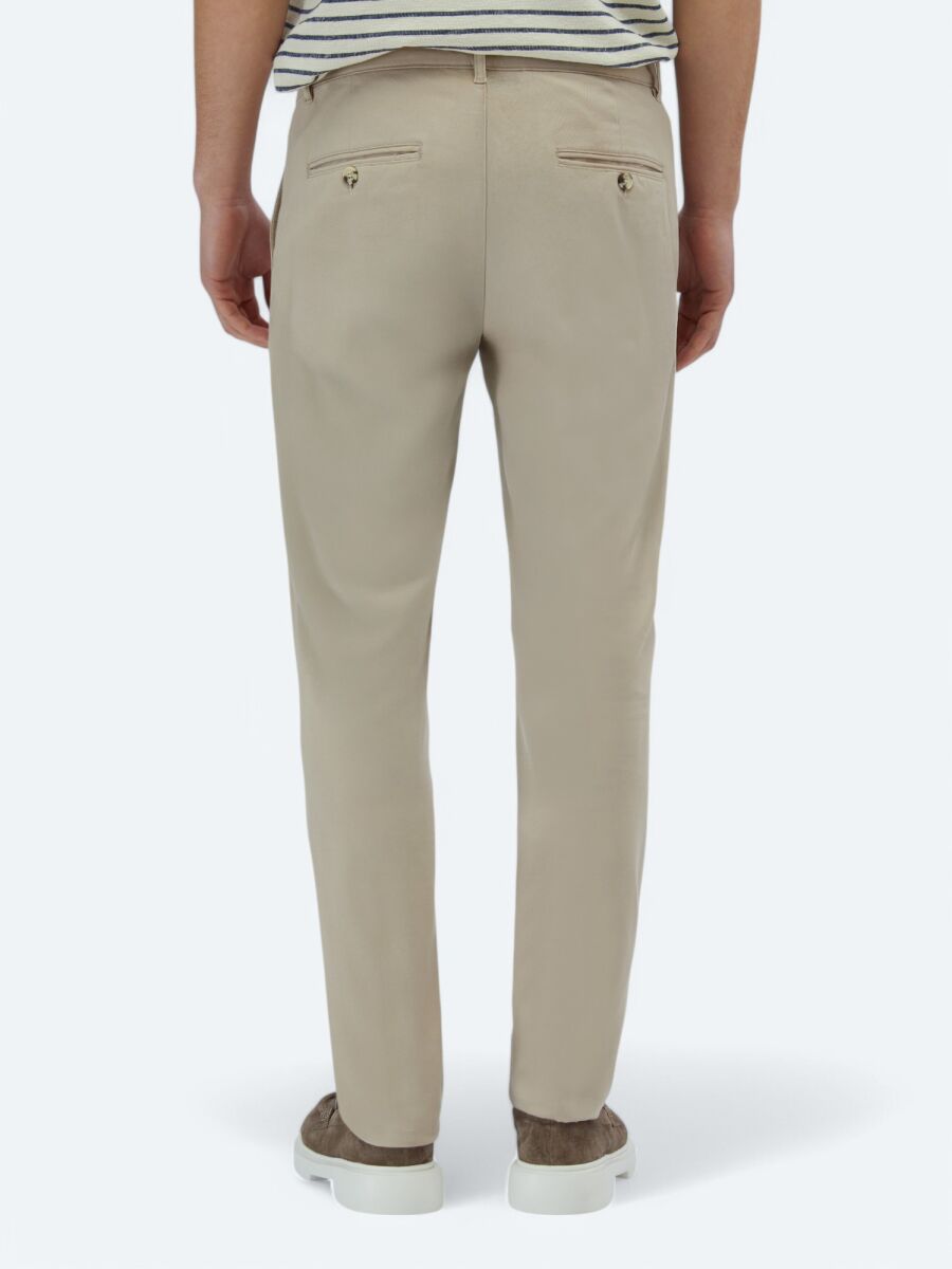 Bej Düz Dokuma Regular Fit Casual Pamuk Karışımlı Pantolon - 5