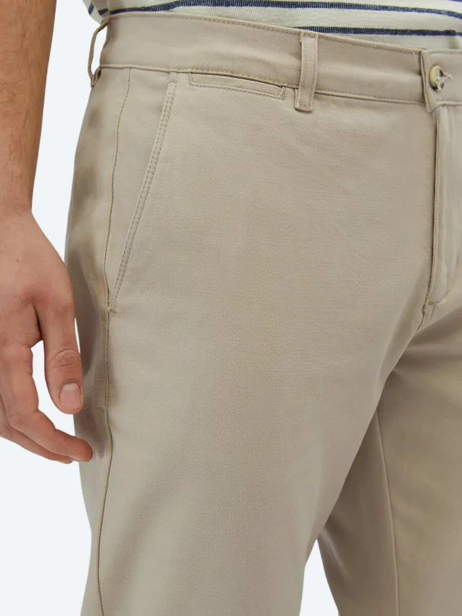 Bej Düz Dokuma Regular Fit Casual Pamuk Karışımlı Pantolon - 4